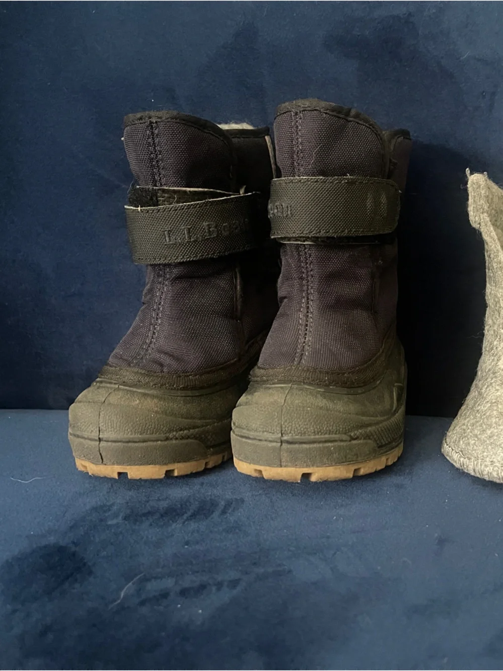 Toddler LL Bean Navy Winter Boots with Extra Gray Wool Liners